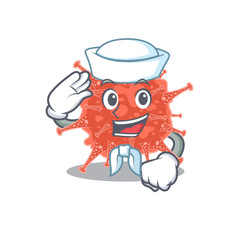 Cute orthocoronavirinae Sailor cartoon character wearing white hat