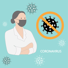 Novel coronavirus concept, covid-19 - woman wearing protective medical mask - illustration for infographics and banners.