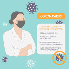 Novel coronavirus concept, covid-19 - recommendation to prevent infection spread - illustration for infographics and banners.