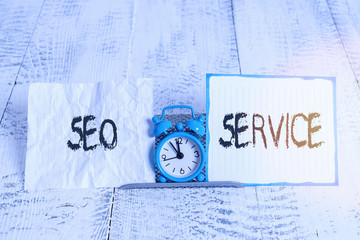 Conceptual hand writing showing Seo Service. Concept meaning techniques and procedures to increase...