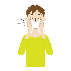 Illustration of a man covering his mouth and nose with a handkerchief when coughing or sneezing