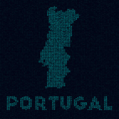 Fototapeta na wymiar Portugal tech map. Country symbol in digital style. Cyber map of Portugal with country name. Artistic vector illustration.