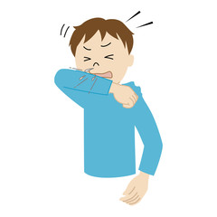 Illustration of a boy covering his mouth and nose with a sleeve when coughing or sneezing