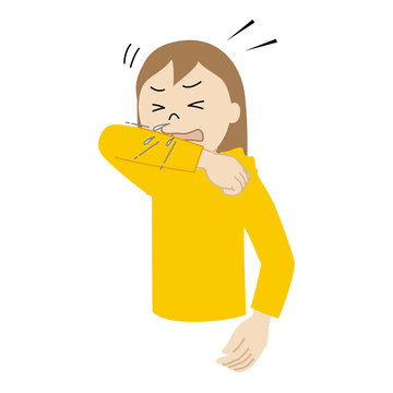 Illustration Of A Girl Covering Her Mouth And Nose With A Sleeve When Coughing Or Sneezing