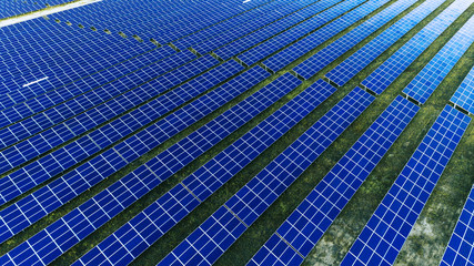 Solar panels in aerial view. Solar panels system power generators from sun