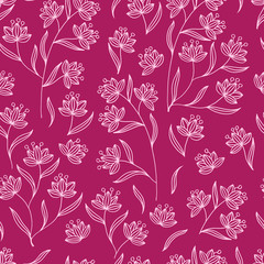 Abstract seamless pattern with flowers on a red background