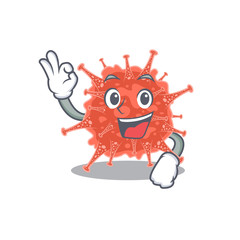 Orthocoronavirinae cartoon character design style making an Okay gesture