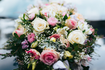 bouquet of white and pink roses