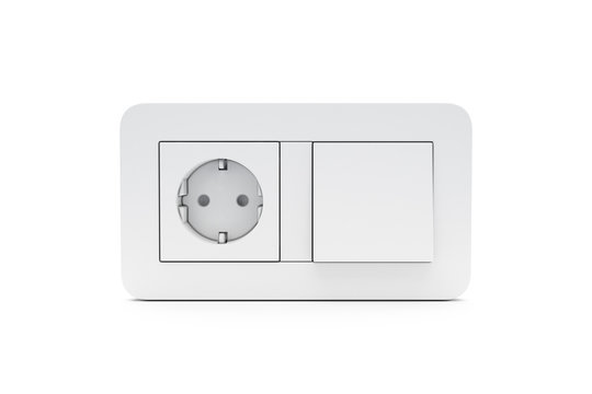 3D Rendering of Lighting Switch On or Off and Plug on White