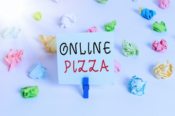 Text sign showing Online Pizza. Business photo showcasing fast delivery of pizza at your doorstep...