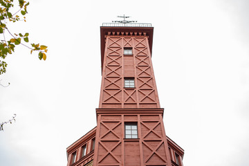 old wooden building. tall tower.