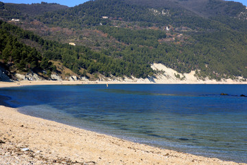 Sirolo (AN), Italy - January 1, 2019: San Michele beach, Riviera del Conero, Adriatic Sea, Sirolo,...