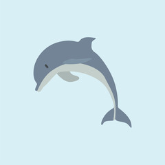 Cartoon dolphin. Cute Cartoon dolphin, Vector illustration on a blue background. Drawing for children.
