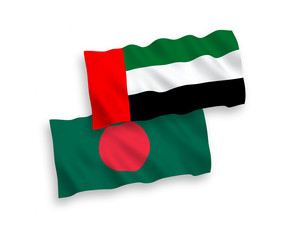 Obraz premium Flags of United Arab Emirates and Bangladesh on a white background