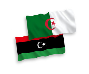 Flags of Algeria and Libya on a white background