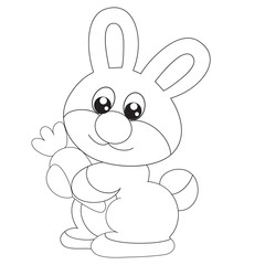 rabbit holds carrot in its paws, outline drawing, coloring, isolated object on a white background, vector illustration, eps