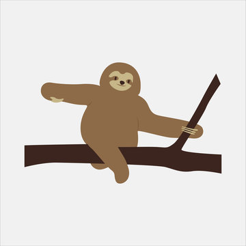 brown sloth sitting on branch clip art preview