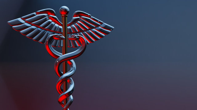 Caduceus - medical symbol, 3d render