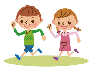 かけっこする幼い男の子と女の子