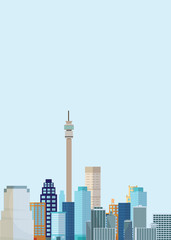Flat Illustration. Awesome city view on Capital Building Tower, Johannesburg. Enjoy the travel. Around the world. Quality vector poster. South Africa