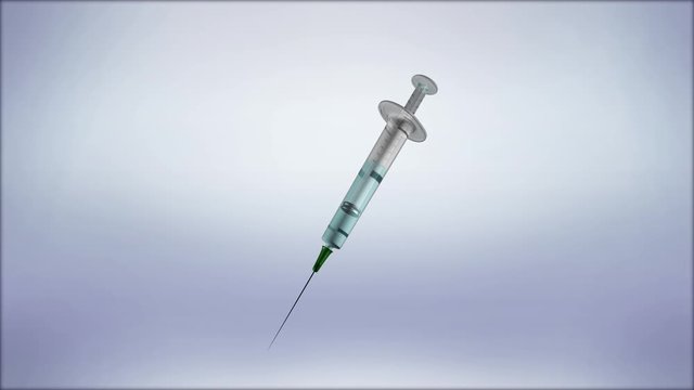 3D render of a syringe in a white background rotating in a seamless loop. with alpha channel mask to use it on your own compositions