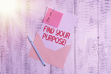 Text sign showing Find Your Purpose. Business photo text reason for something is done or for which...