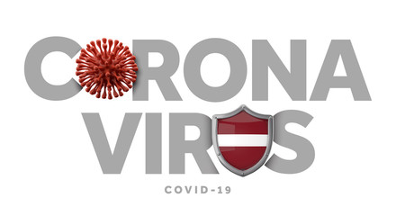 Latvia coronavirus concept with microbe and shield. 3D Render