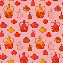  seamless pattern. multi-colored jugs. vector
