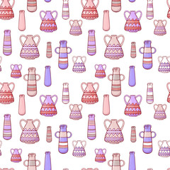  seamless pattern. multi-colored jugs. vector