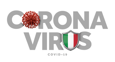Italy coronavirus concept with microbe and shield. 3D Render