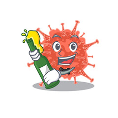Orthocoronavirinae with bottle of beer mascot cartoon style