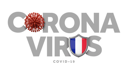 France coronavirus concept with microbe and shield. 3D Render