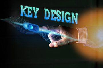 Writing note showing Key Design. Business concept for a necessary or very important realization of...
