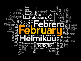 February in different languages of the world, word cloud concept background