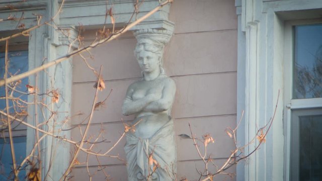 Statue of Caryatid. Architectural sculpture. Odessa, Ukraine. Time lapse
