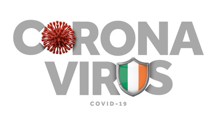 Ireland coronavirus concept with microbe and shield. 3D Render