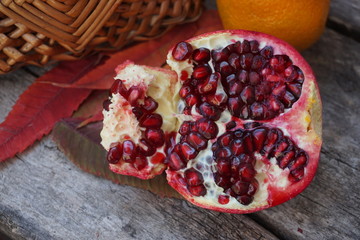 pomegranate on wooden table