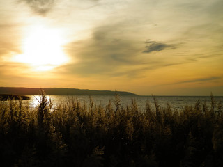 Beautiful view of sunrise over Vistula Lagoon.