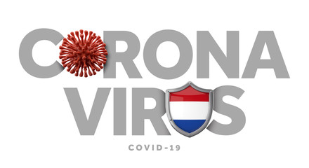 Netherlands coronavirus concept with microbe and shield. 3D Render