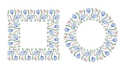 Floral frames line graphic set. Frames decorated flowers.