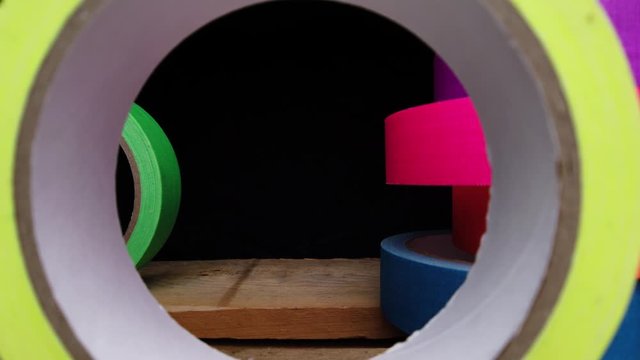 Slow dolly out camera view inside colored gaffer tape, Close Up Shot