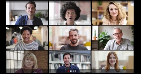 Group Using Video Conferencing technology in office for video call with colleagues abroad - Powered by Adobe