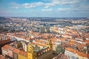 Fototapeta na wymiar Aerial view of Prague from television tower in sunny day in Prague, Czech Republic