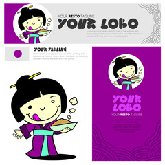 logo template for Japan restaurant with japanese cartoon character