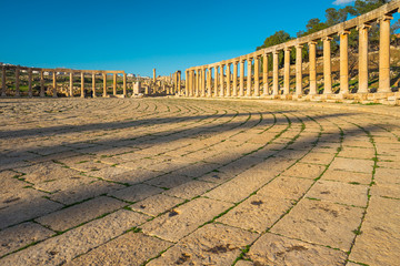 Roman column in Jerash ruin and ancient in Jordan, Arab