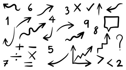 Hand drawn arrow vector icons set. sketch arrow design for business plan and education.