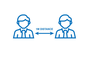 Social Distancing icon,Keep distance sign. Coronovirus epidemic protective equipment. Preventive measures. Steps to protect yourself. Keep the 1 meter distance. blue version