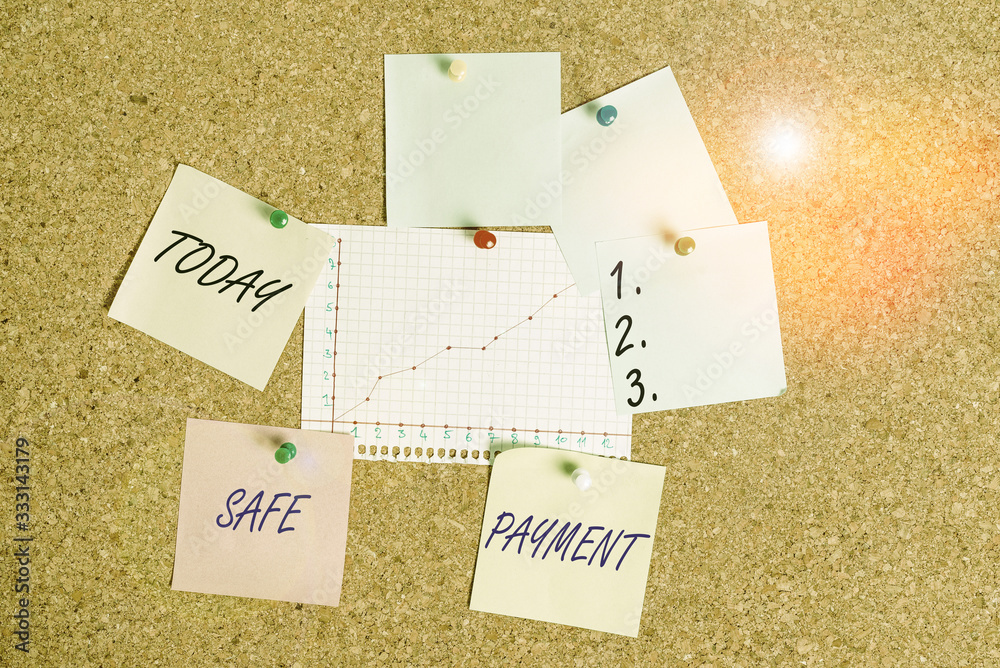 Fototapete handwriting text safe payment. conceptual photo webpage where credit card numbers are entered is sec