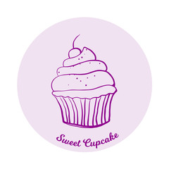Vector hand drawn cupcake isolated on white background. Doodle style. Sweet design element for coloring books, decorations, menu, web.