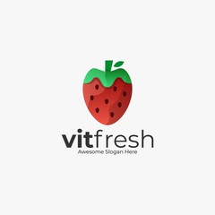 Vector Logo Illustration Fresh Strawberry Color Style.